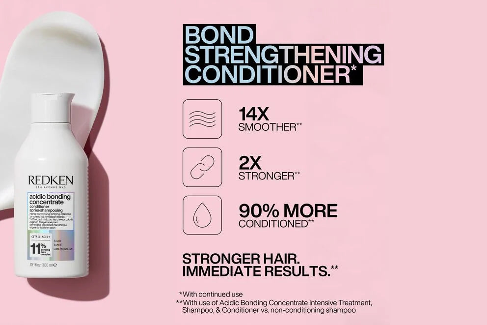 Redken Acidic Bonding Concentrate Shampoo 300ml, Conditioner 300ml & 24/7 Night and Day Serum 100ml Trio
