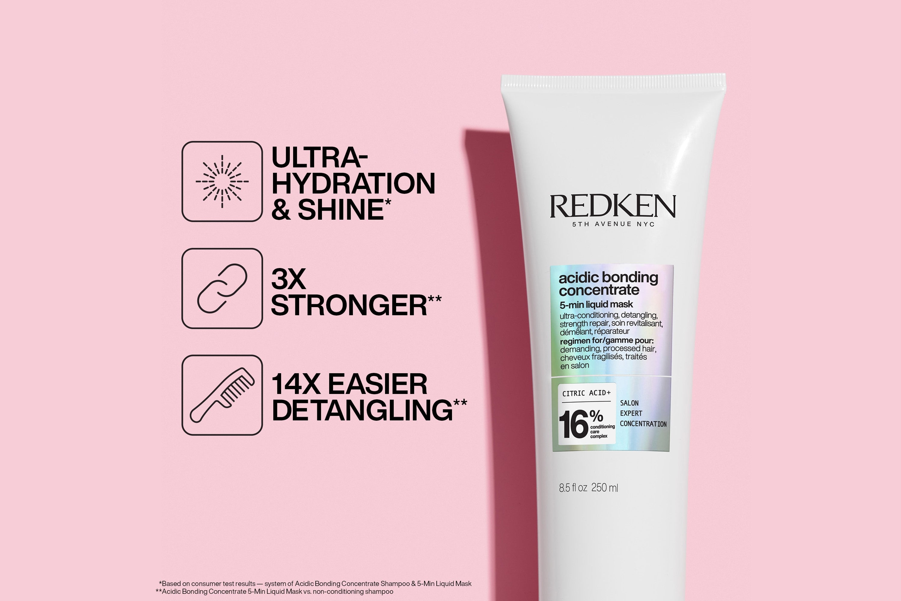 Redken Acidic Bonding Concentrate Shampoo 300ml, Conditioner 300ml & 5-Minute Mask 250ml Trio