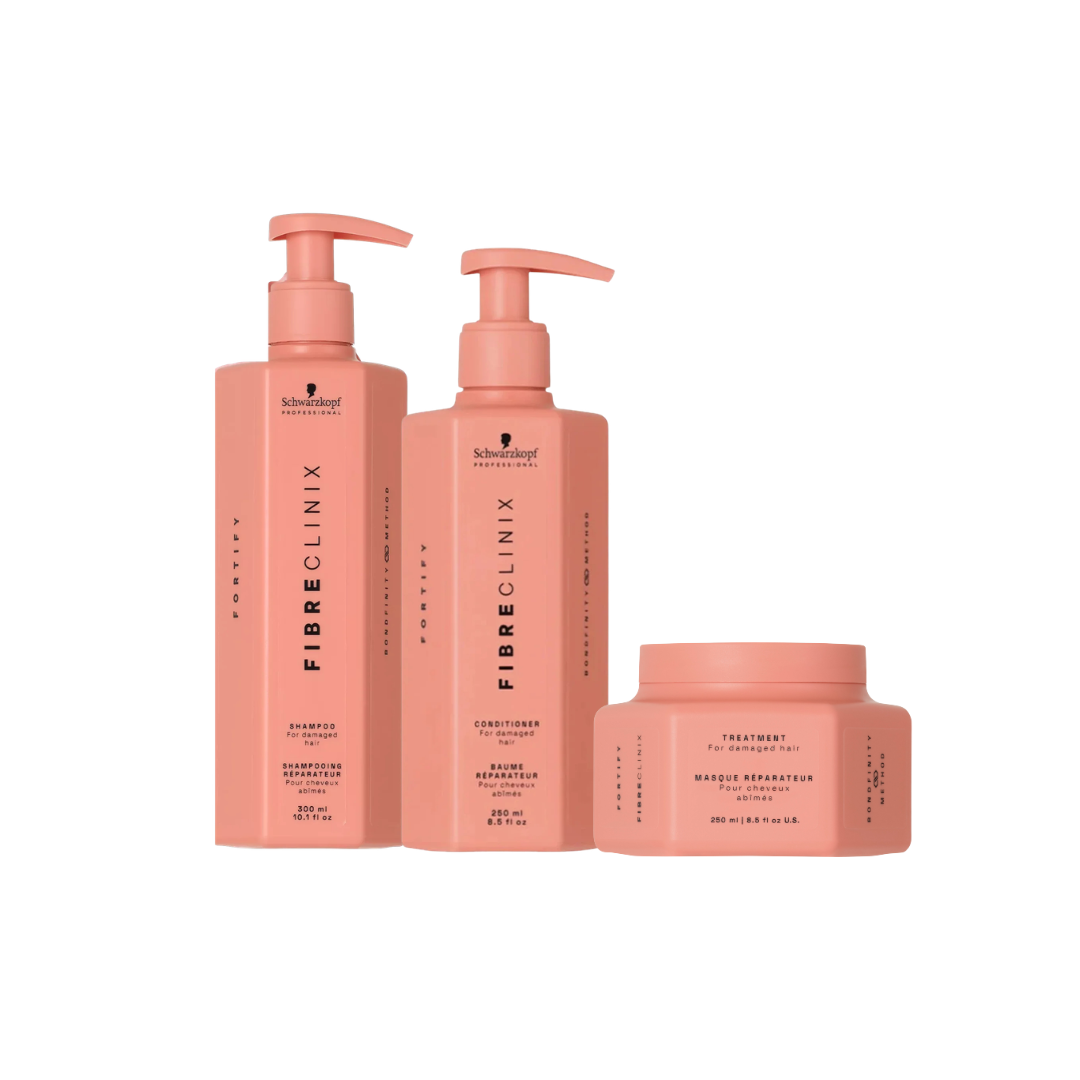 Schwarzkopf Professional Fibre Clinix Fortify Shampoo 300ml, Conditioner 250ml & Treatment 250ml Trio