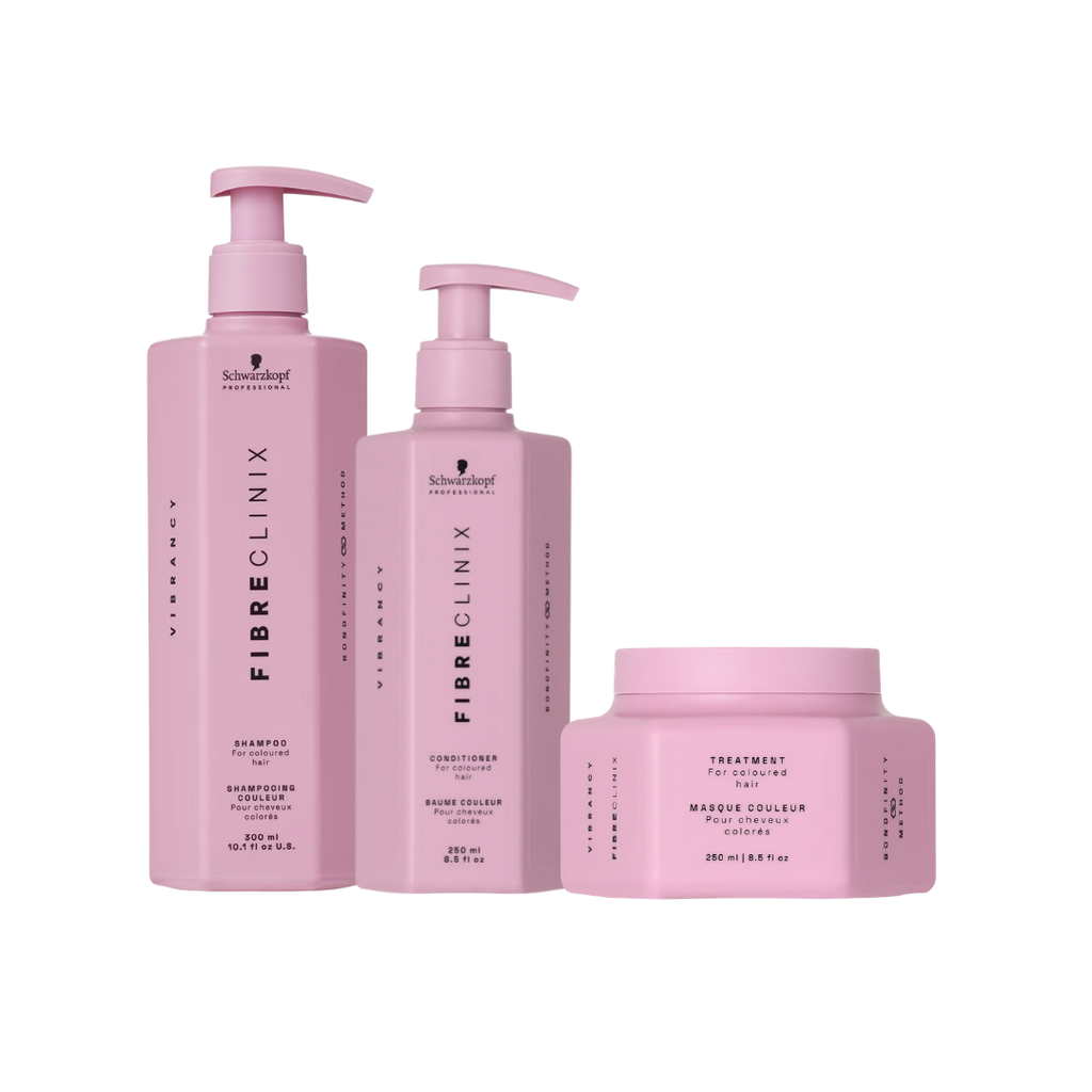 Schwarzkopf Professional Fibre Clinix Vibrancy Shampoo 300ml, Conditioner 250ml & Treatment 200ml Trio