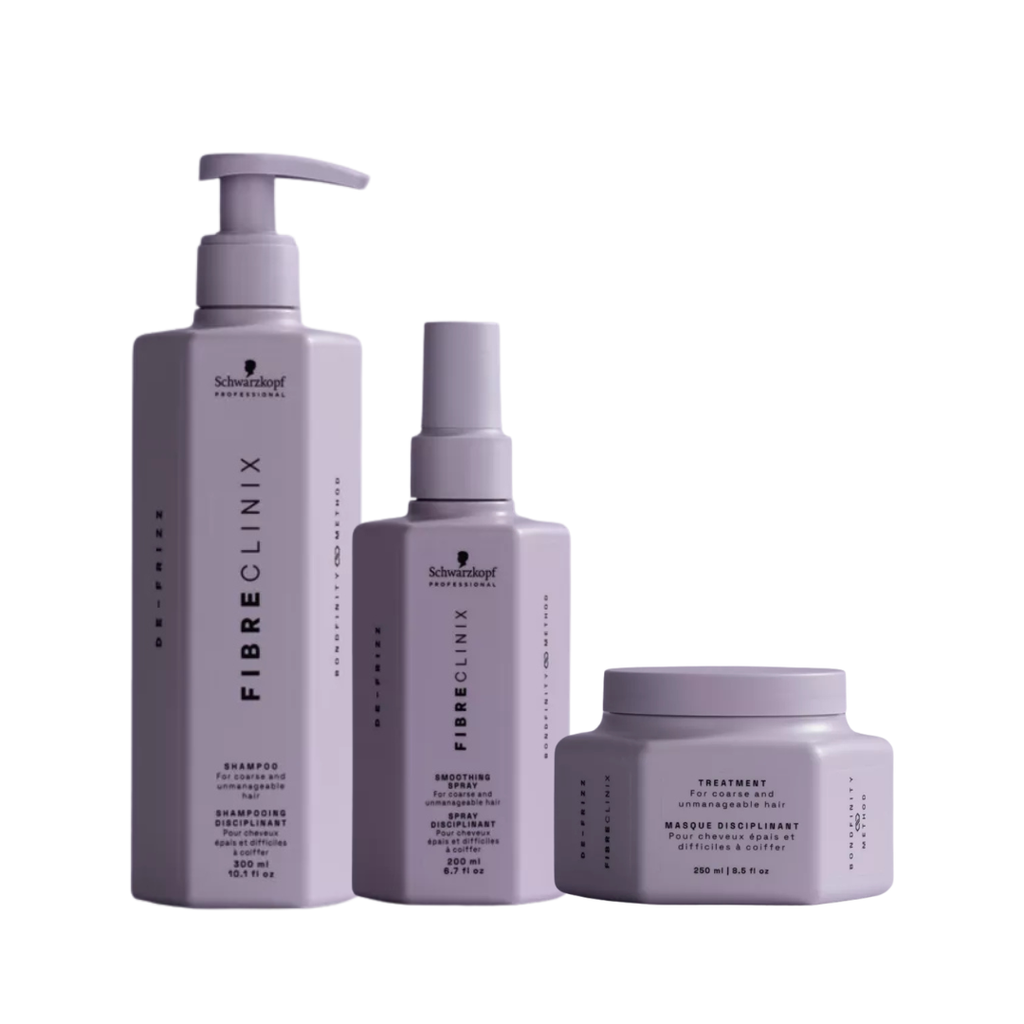 Schwarzkopf Professional Fibre Clinix De-Frizz Shampoo 300ml, Smoothing Spray 200ml & Treatment 250ml Trio