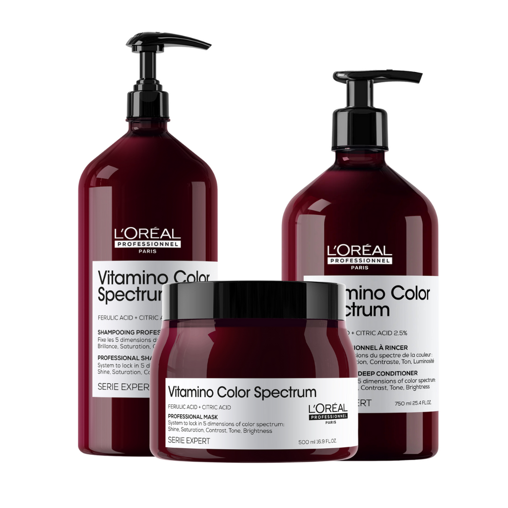 L'Oréal Professionnel Vitamino Color Spectrum Shampoo 1500ml, Vitamino Color Spectrum Conditioner 750ml & Vitamino Color Spectrum Mask 500ml Trio