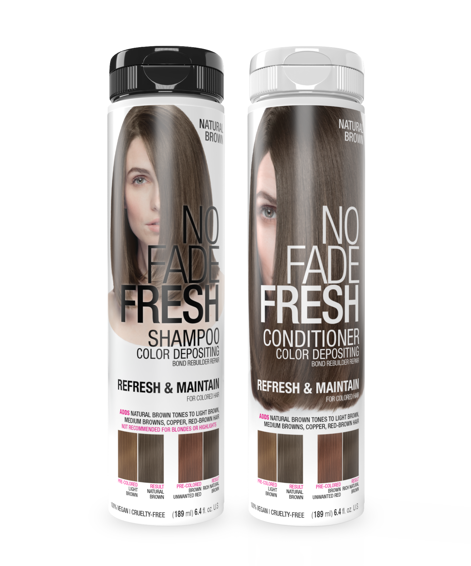 No Fade Fresh Semi Permanent Colour Depositing Shampoo & Conditioner Duo Natural Brown 189ml