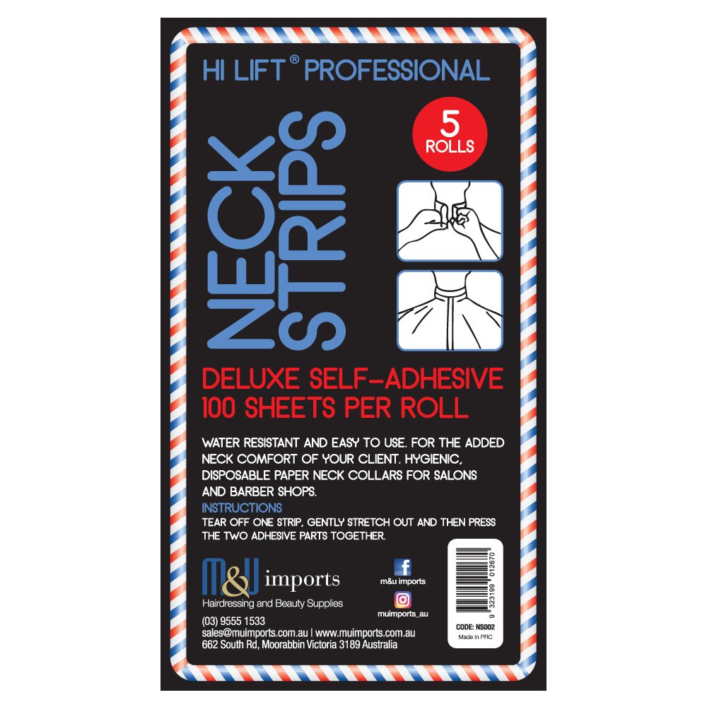 Hi Lift Deluxe Self-Adhesive Neck Strips Black 5 Rolls x 100 Sheets