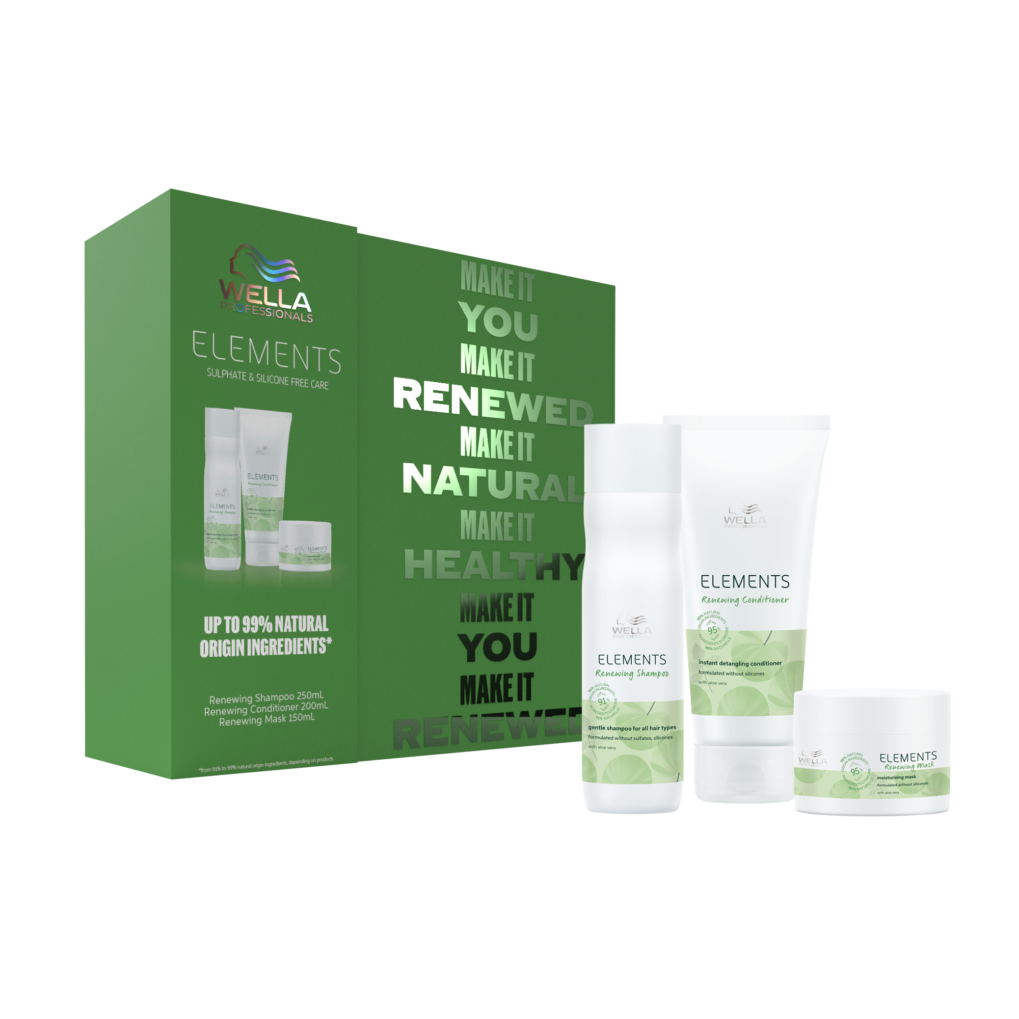 Wella Elements Trio Gift Pack - Shampoo 250ml, Conditioner 200ml, Mask 150ml