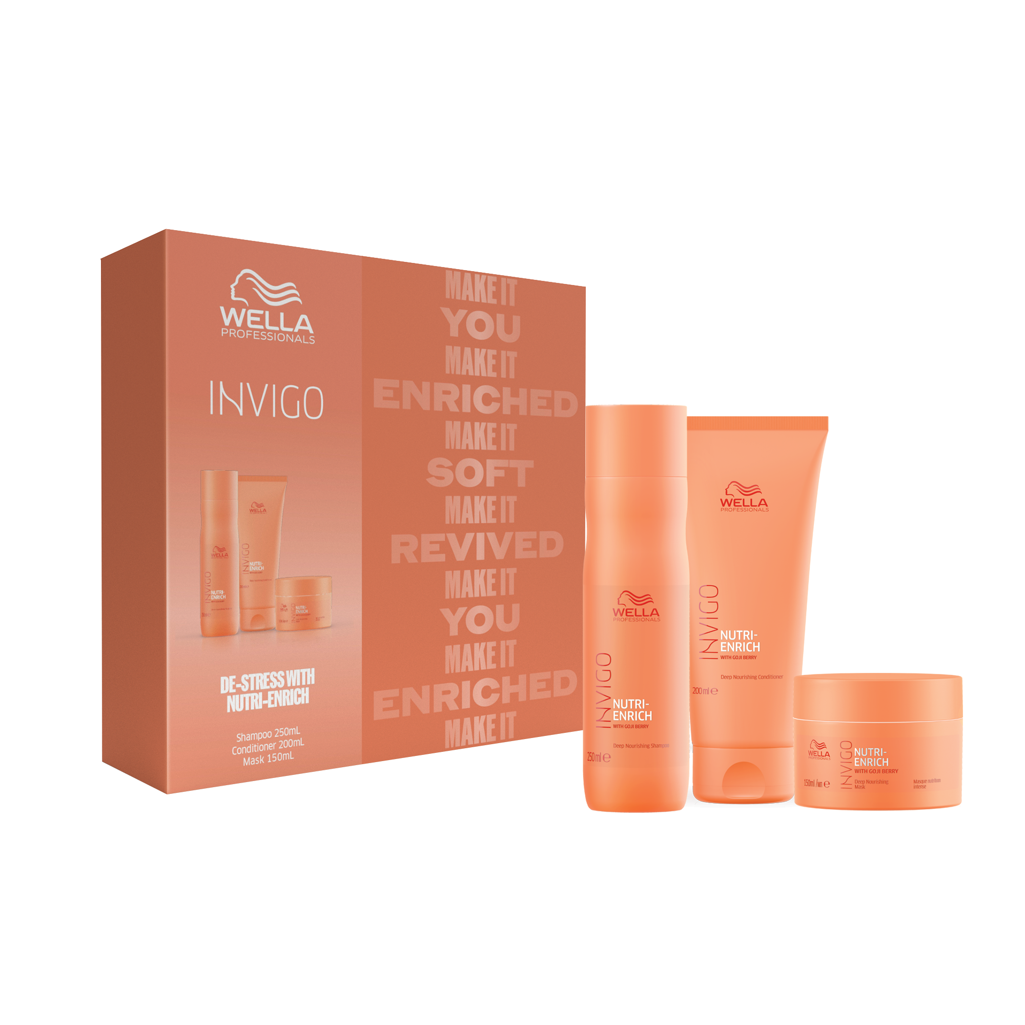 Wella Invigo 'De-Stress' Nutri-Enrich Trio Gift Pack - Shampoo 250ml, Conditioner 200ml, Mask 150ml