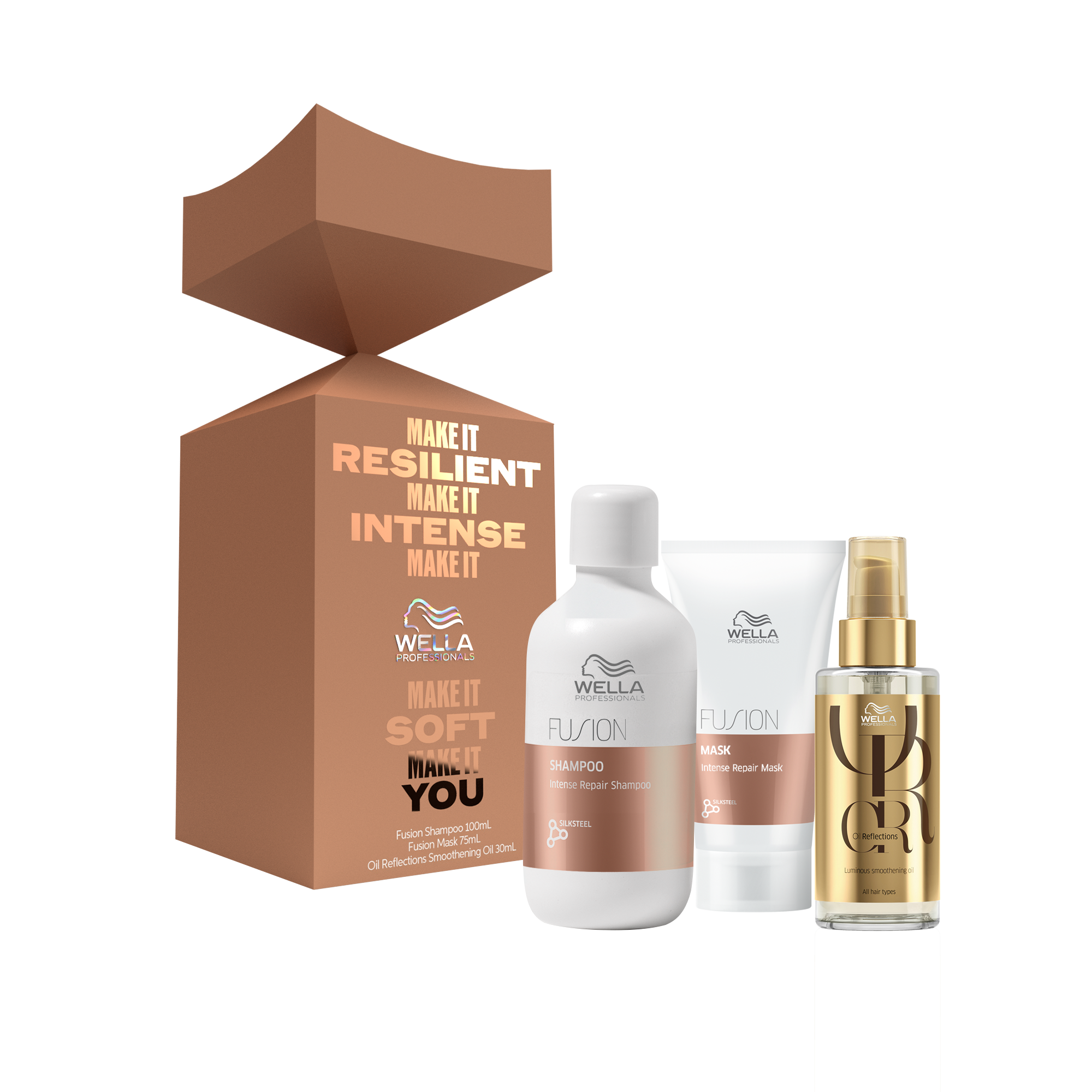 Wella Fusion Travel Trio Gift Pack - Shampoo 100ml, Mask 75ml & Oil Reflections Smoothening Oil 30ml
