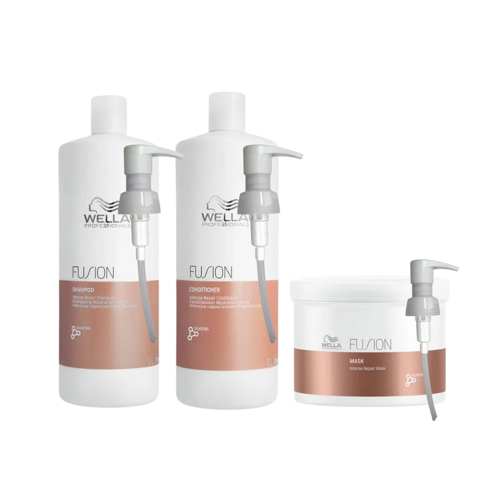 Wella Fusion Shampoo & Conditioner 1000ml & Mask 500ml + Pumps Set