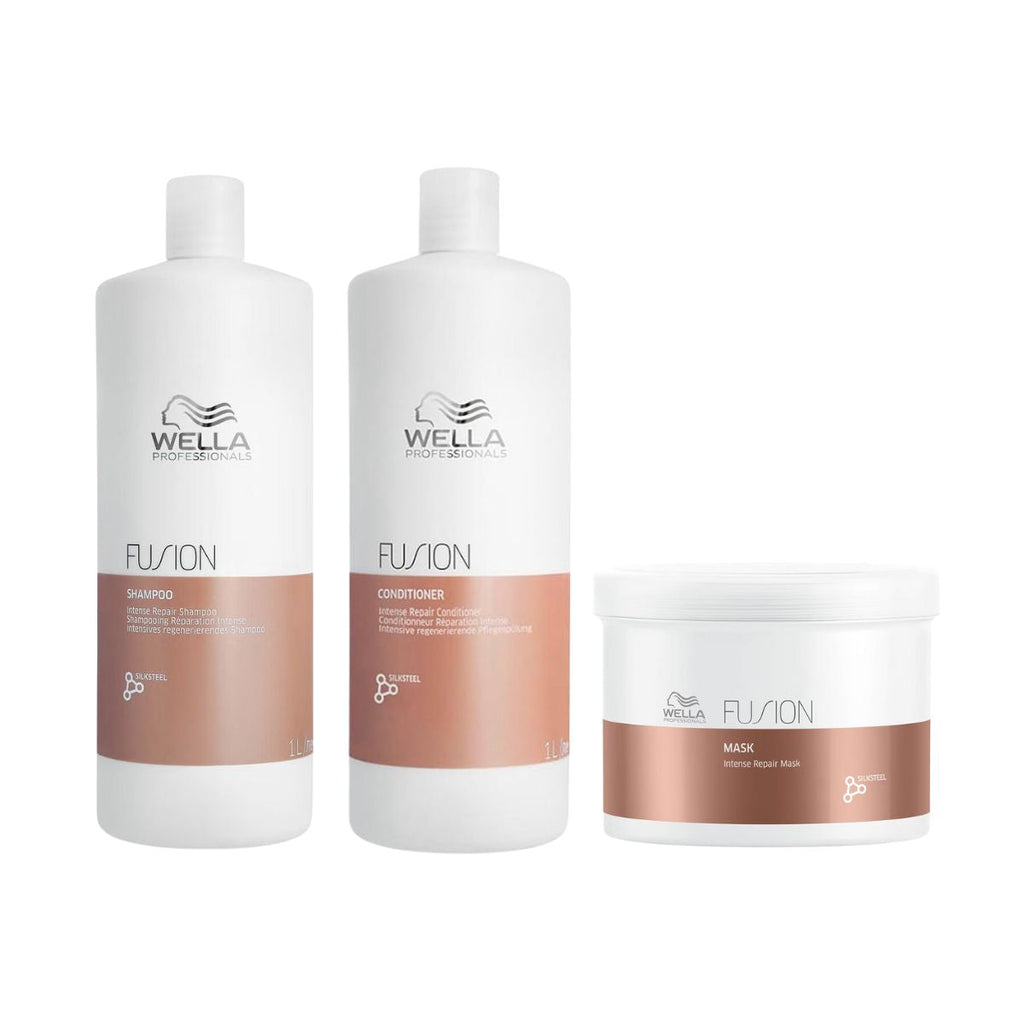 Wella Fusion Shampoo & Conditioner 1000ml & Mask 500ml + Pumps Set