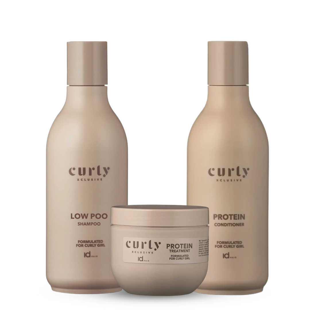 idHAIR Curly Xclusive Low Poo Shampoo & Protein Conditioner 250ml + Protein Treatment 200ml Trio